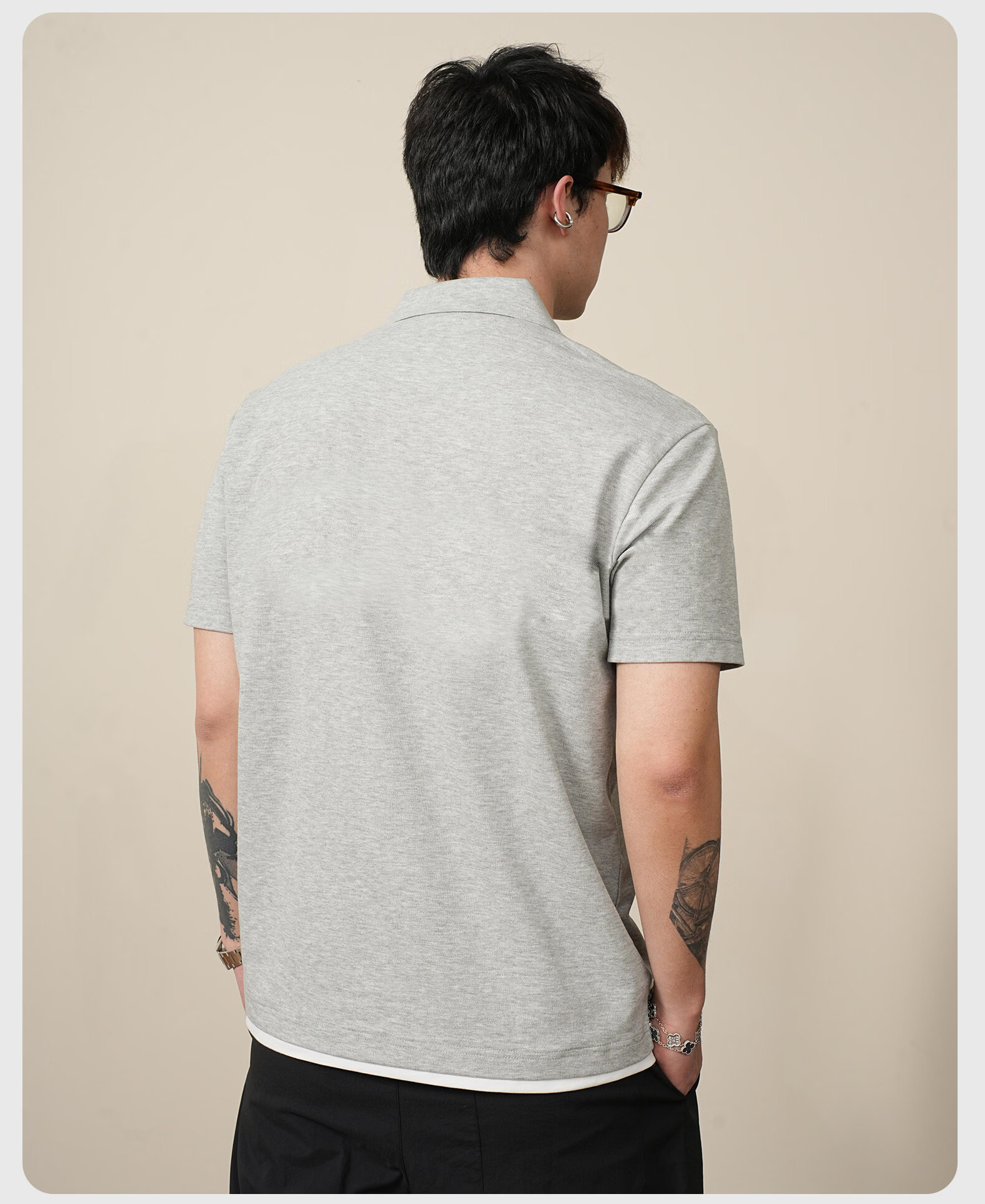 ROMON Pearl Cotton Two-Piece Short Sleeve Polo Shirt Men's Summer Casual Cool T-Shirt Navy Blue M 11