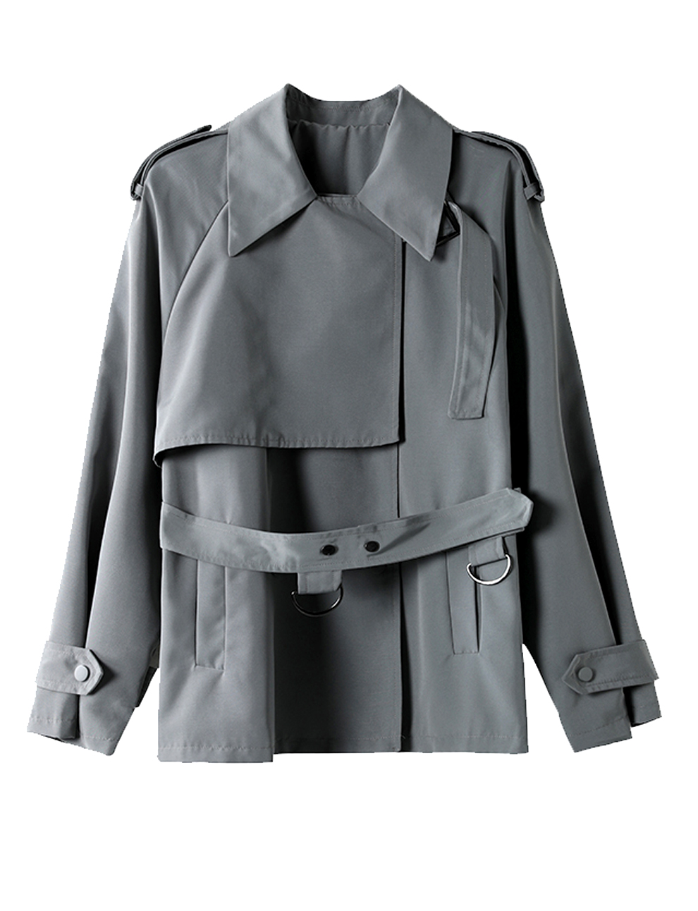 尔suoar女装风衣外套女经典英伦风系带收腰气质百搭风衣大衣女灰绿色s