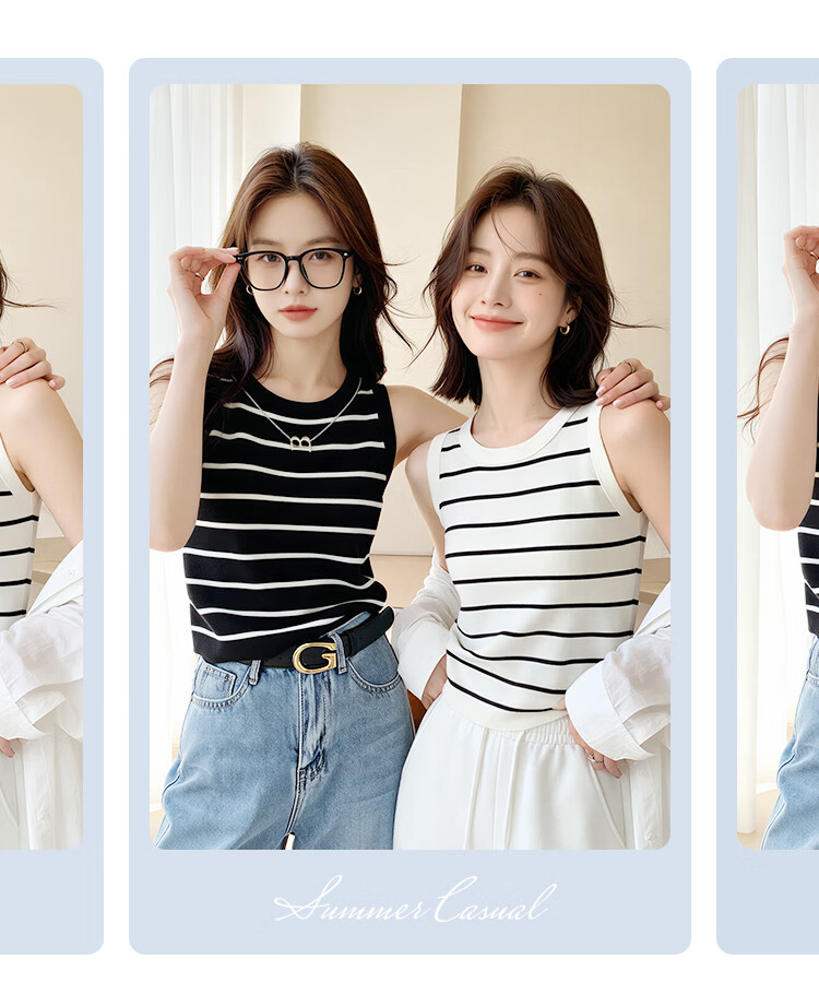 Urban Beauty Summer Lightweight Striped Sleeveless Tank Top Women's Basic Knit Crop Top 2
