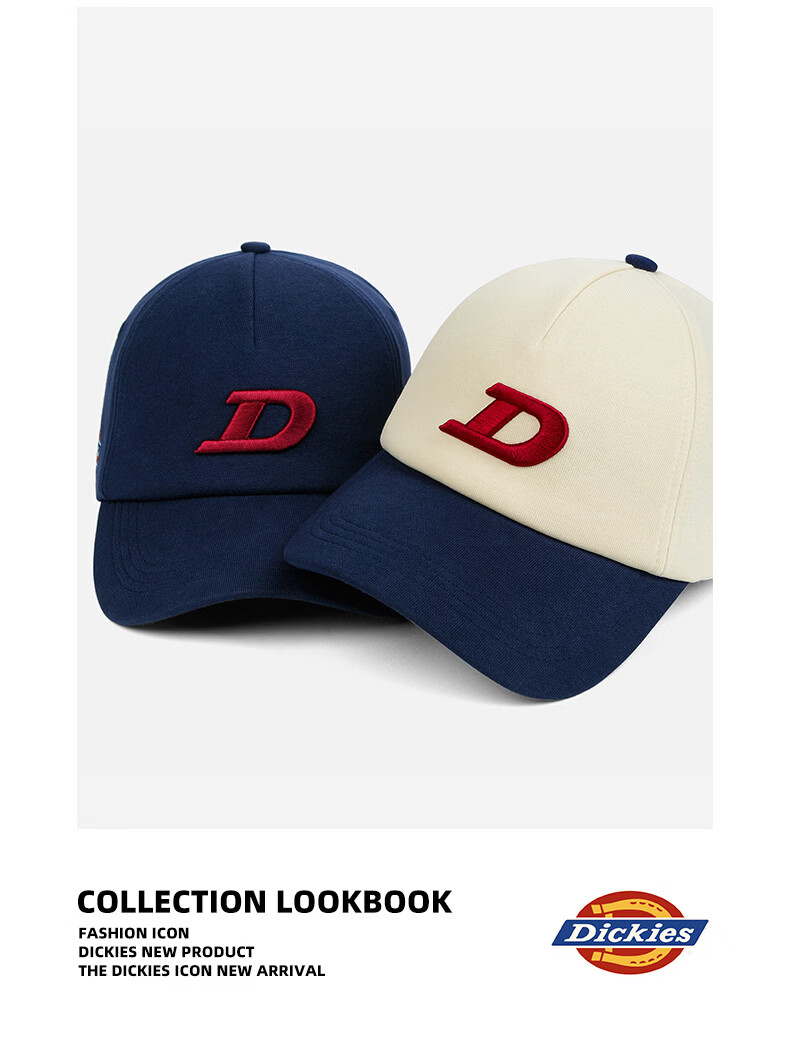 Dickies New American Style Colorblock Letter D Baseball Cap Unisex Soft Top Face-Flattering Embroidered Outdoor Duckbill Hat White 13