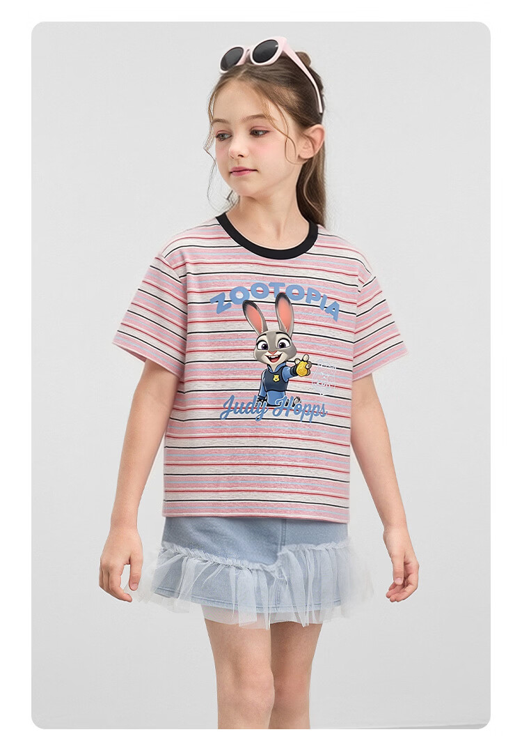 Disney Zootopia Girls' Short Sleeve T-Shirt Judy Print Cotton Pink Size 110 30