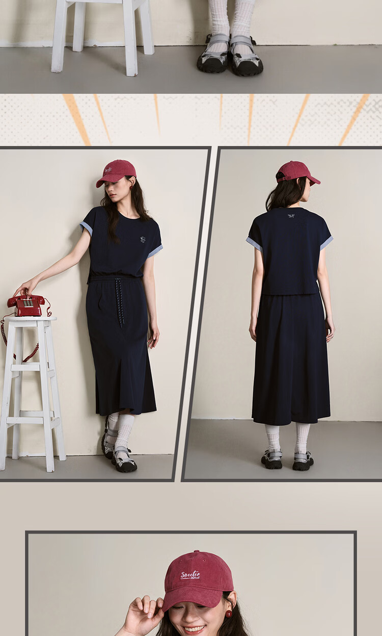 Giordano [Tom and Jerry Collaboration] Women's Embroidered Cotton Faux Two-Piece Waist-Cinched Crew Neck Dress 18466718 14