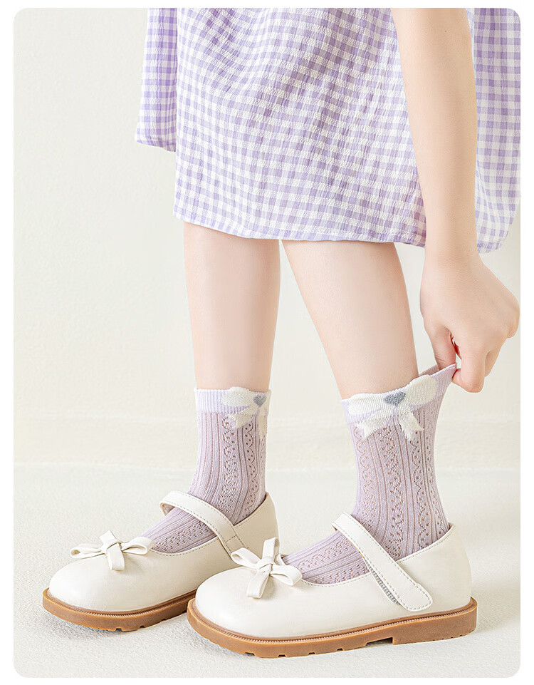 Deesha Sweet Violet Summer Mesh Breathable Lightweight Girls' Princess Socks A-Class Xinjiang Cotton for Older Children 10