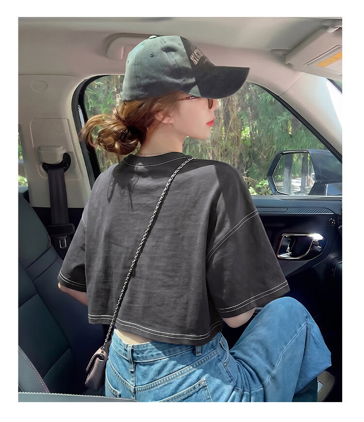 TonLion 2026 Summer Women's Patterned Mid-Short Sleeve Cropped Casual Versatile High-End Fashion Youthful T-Shirt 11