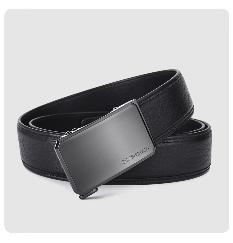 BOSSSUNWEN Men's Leather Belt Sea Lion Genuine Leather Automatic Buckle Luxury Birthday Gift for Boyfriend Husband Father Anniversary 8