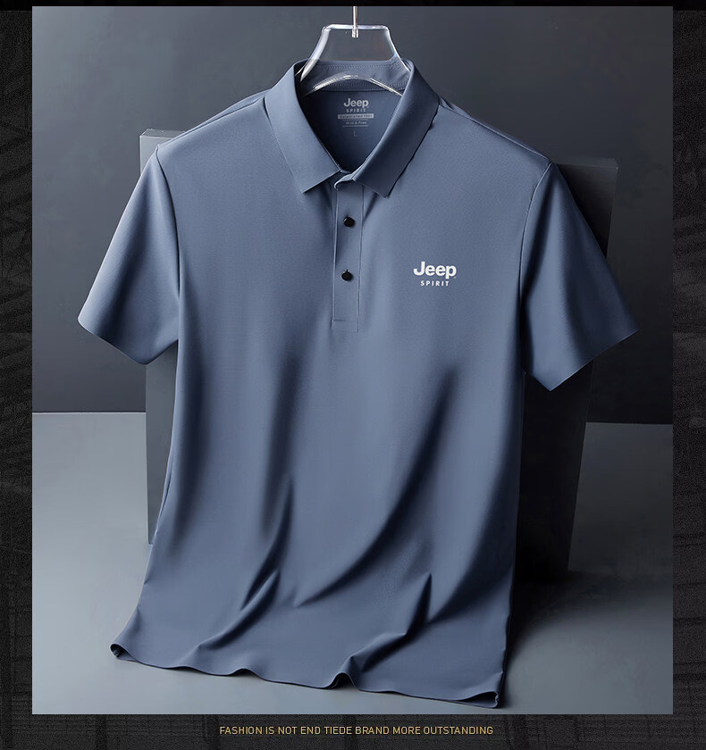 JEEP SPIRIT Jeep Summer Thin Ice Silk Polo Shirt Short Sleeve Men's T-Shirt Dad Top White 5XL 14