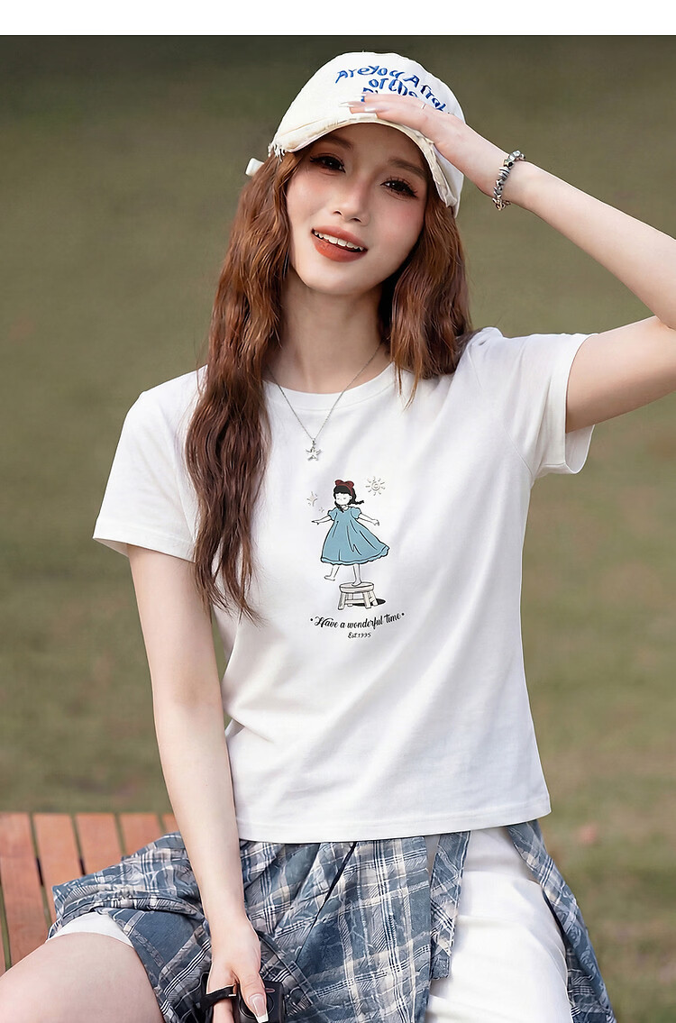 TonLion 2026 Summer Women's Patterned Short Sleeve T-Shirt Casual Versatile Fashion High-End Comfortable Breathable Tee 4