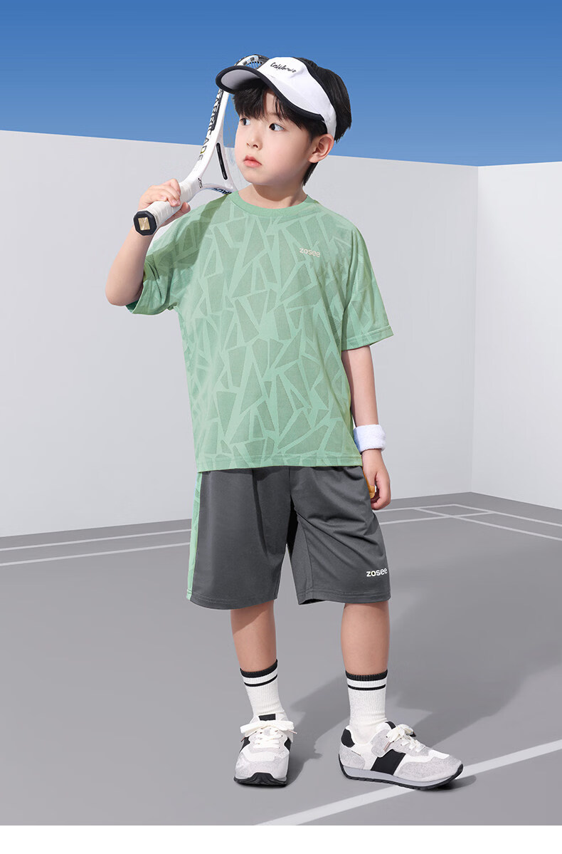 Zuoxi Boys' Summer Outfit Set, 2026 New Style Children's Short-Sleeve Set, Quick-Dry Sports Two-Piece Suit for Summer, Blue, Size 160 31
