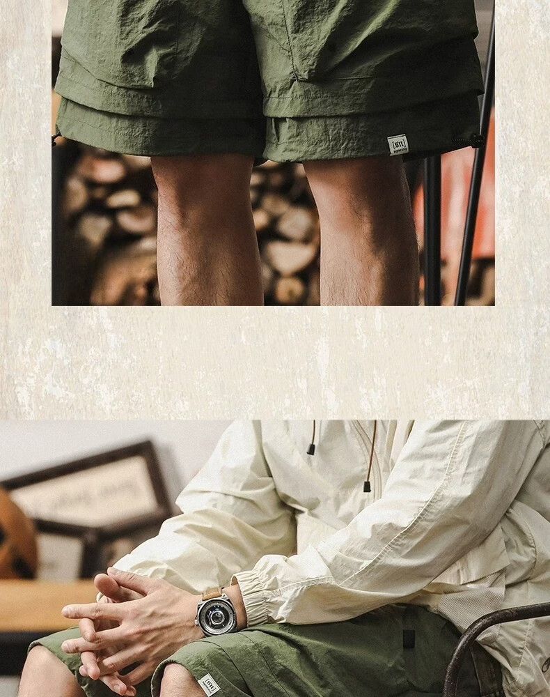 ROMON Men's Outdoor Functional Waterproof Quick-Dry Cargo Shorts Summer Cool Trendy Fake Two-Piece Mountain Casual Knee-Length Pants 10