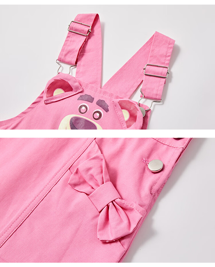 Disney Kids Girls Summer Outfit 2026 New Short Sleeve Strawberry Bear Suspender Dress Two-Piece Set for Older Children 18