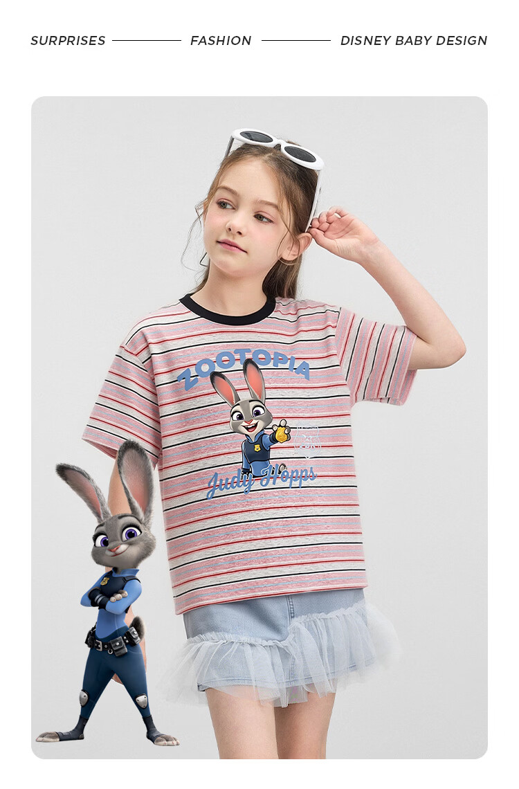 Disney Zootopia Girls' Short Sleeve T-Shirt Judy Print Cotton Pink Size 110 32