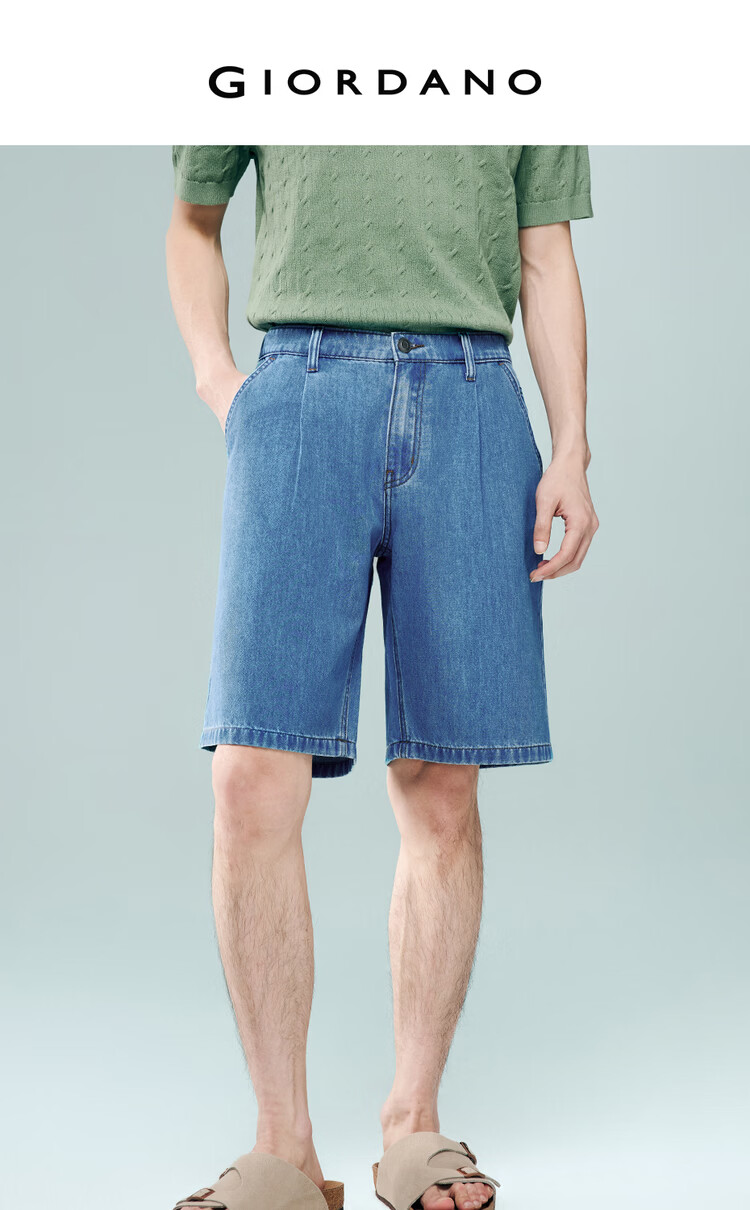 Giordano Men's New Soft Denim Straight Leg Pants Washed Semi-Elastic Waist Denim Shorts 13106306 3