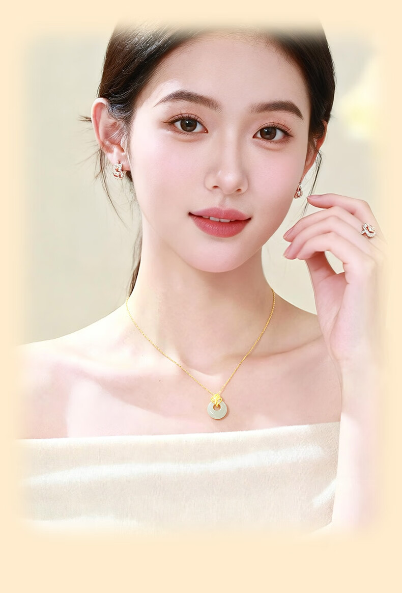 Lao Feng Xiang Practical High-End Hetian Jade Peace Buckle Silver Necklace Pendant for Women Romantic Gift for Girlfriend Wife 9