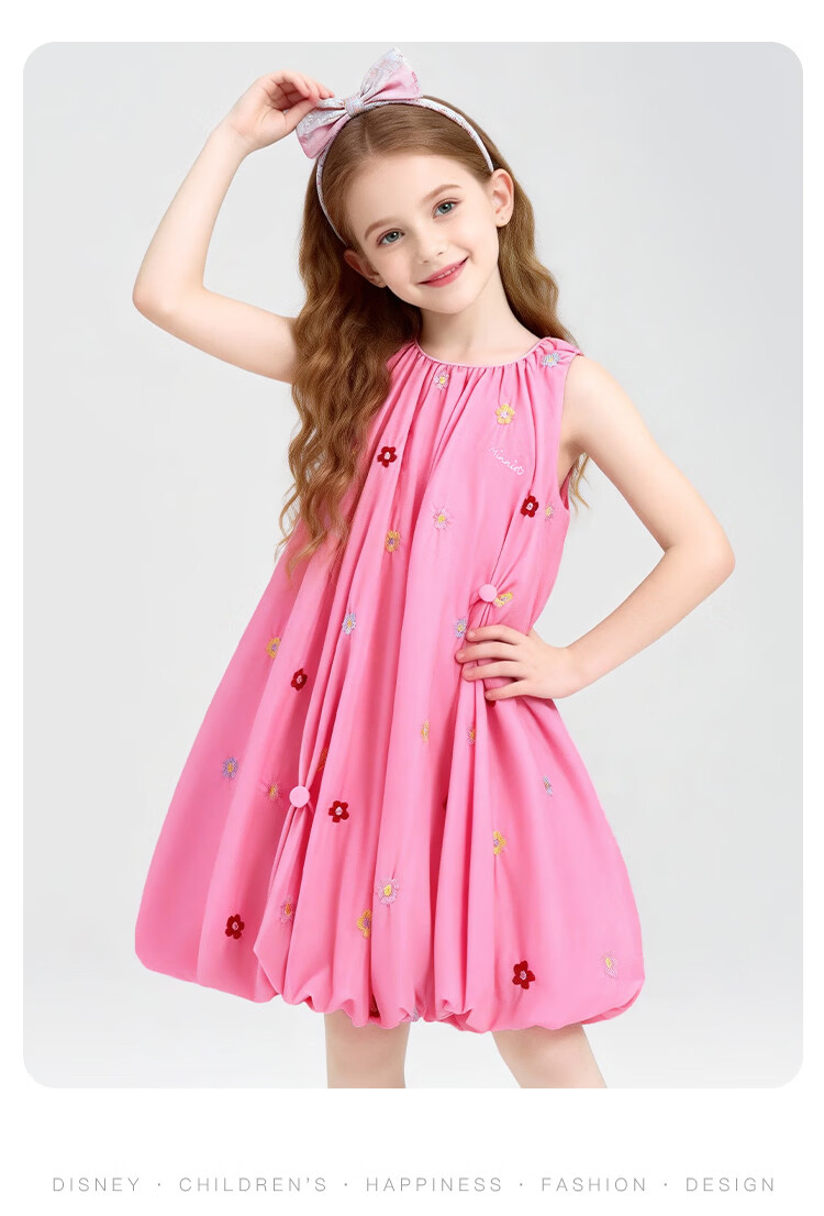 Disney Kids Dress Colorful Embroidered Floral Cotton Princess Dress 26 Summer Girls Minnie Floral Blue 130 15