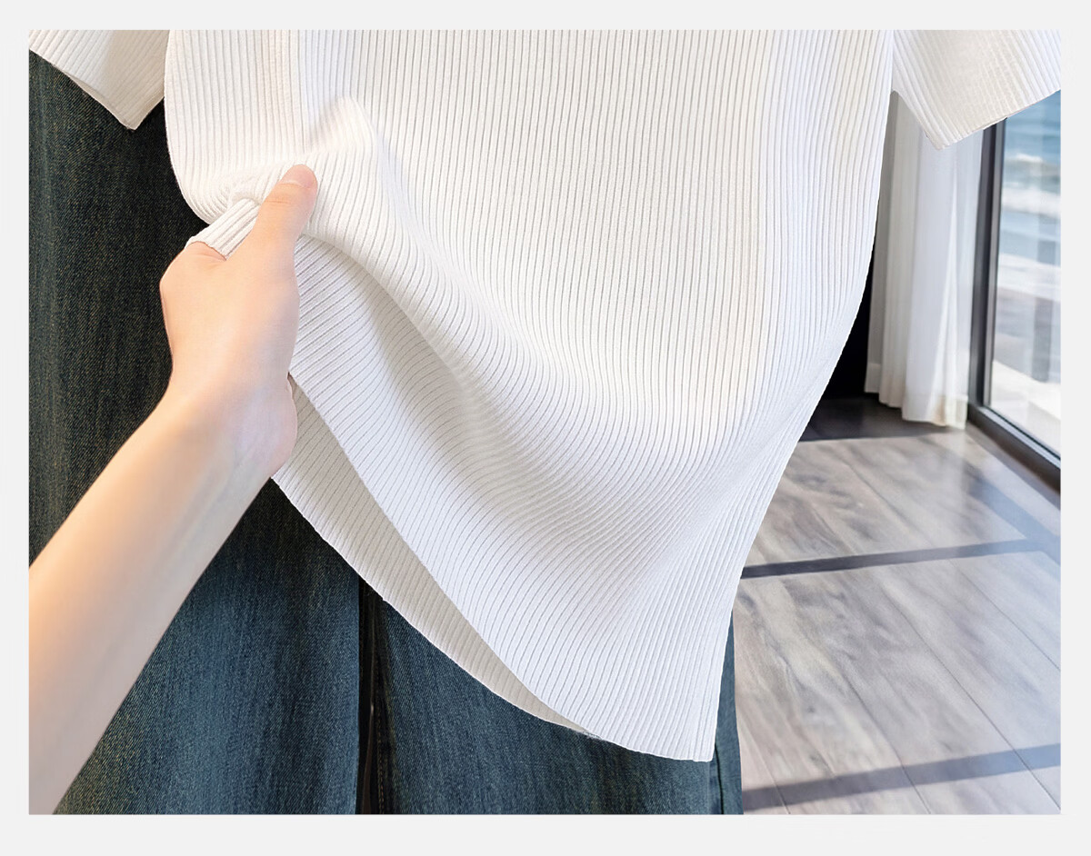 Cypress Slim Fit Knitted Sweater Women 2026 Summer New Fashion Polo Embroidered Round Neck Short Sleeve Pullover T-Shirt 13