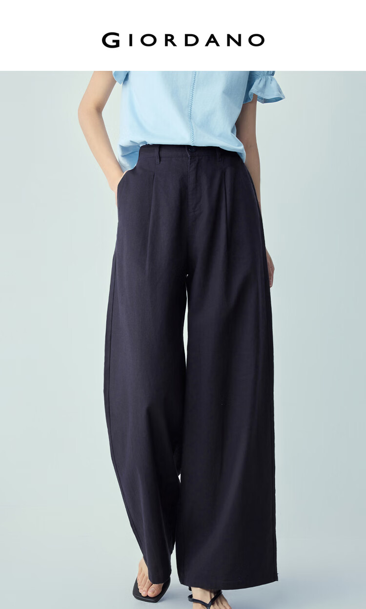 Giordano Women's Summer Linen Pants Cotton and Linen Loose Casual Pants Semi-Elastic Waist Wide-Leg Pants 13416310 3