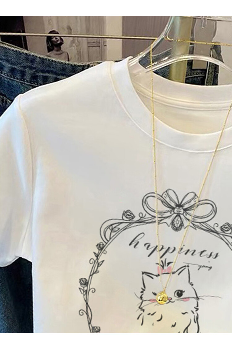 TonLion 2026 Summer Women's Short Sleeve T-Shirt Cute Versatile Fresh Style Cotton Casual Crew Neck Tee Petite 6