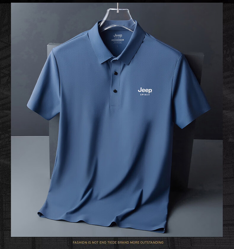 JEEP SPIRIT Jeep Summer Thin Ice Silk Polo Shirt Short Sleeve Men's T-Shirt Dad Top White 5XL 12