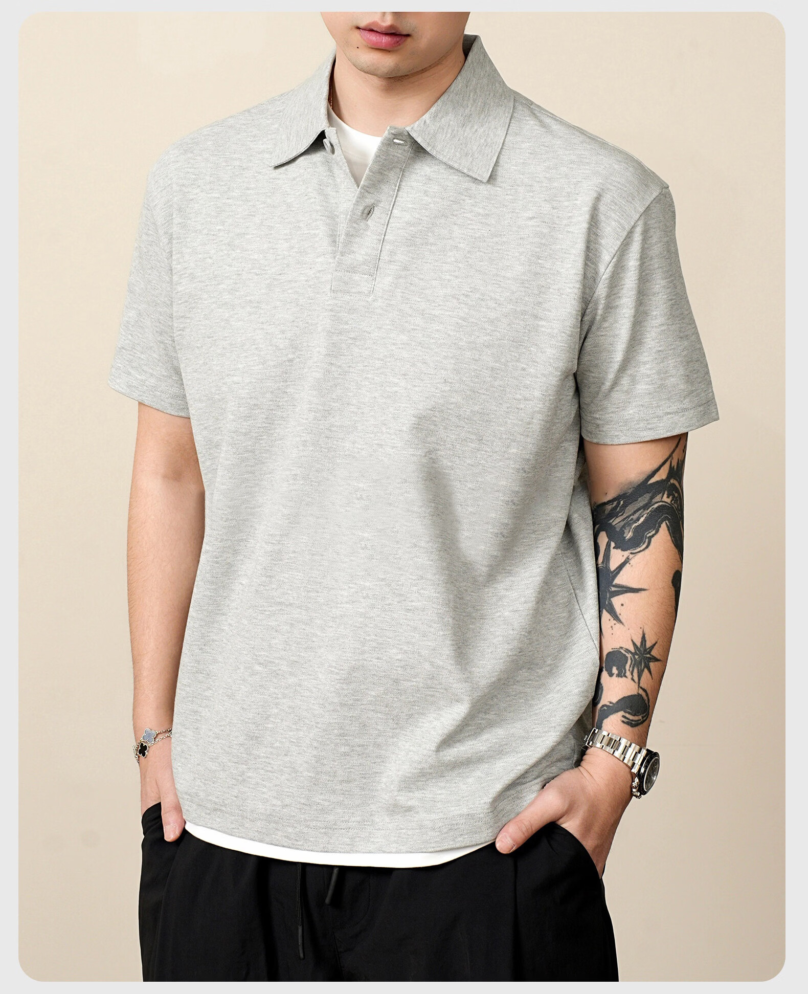 ROMON Pearl Cotton Two-Piece Short Sleeve Polo Shirt Men's Summer Casual Cool T-Shirt Navy Blue M 10
