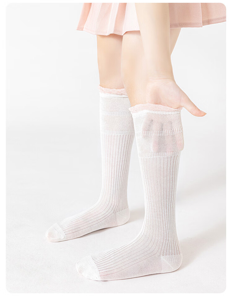 Deesha Children's Summer Thin Breathable Mesh Princess Style High Elastic Seamless Skin-Friendly Girls' Mid-Calf Socks for Older Kids 11
