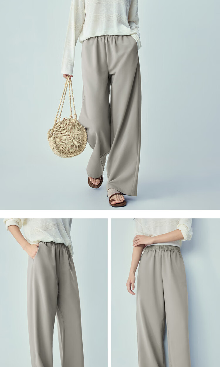 Giordano Women's Pants 2026 Summer New Slightly Stretchy Draped Sticky Rice Pants Elastic Waist Straight Casual Trousers 05416322 15