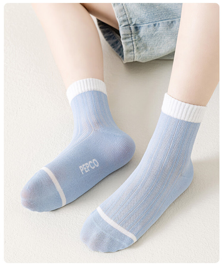 Little Pig Banner Kids Socks Summer Thin Mesh Breathable School Style High Elastic Seamless Anti-Pilling Boys Socks A-Class Combed Cotton 4