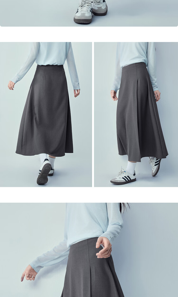 Giordano Women's Skirt 2026 New Solid Color Simple Commuter Pleated A-Line Midi Skirt 13466313 12