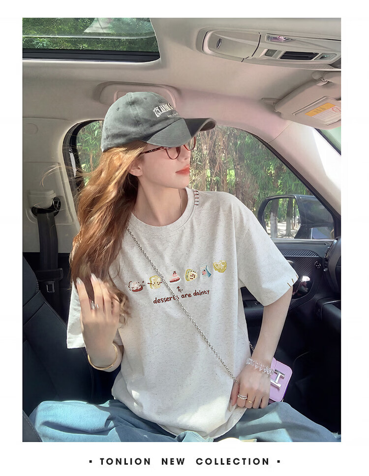 TonLion 2026 Summer New Short Sleeve T-Shirt for Women Youthful Stylish Student Korean Early Spring Chic Loose Fit 7