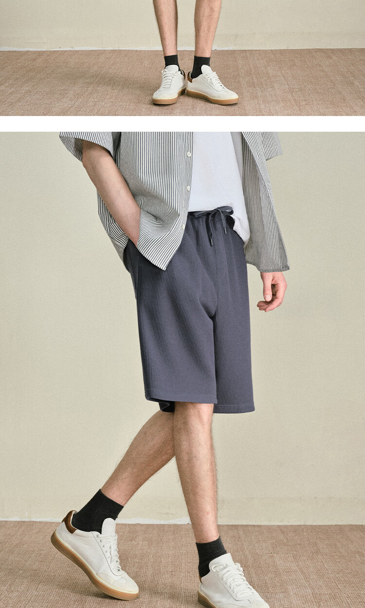 Giordano Designer Men's Chenille Drawstring Elastic Waist Knit Sports Casual Shorts 18106805 14