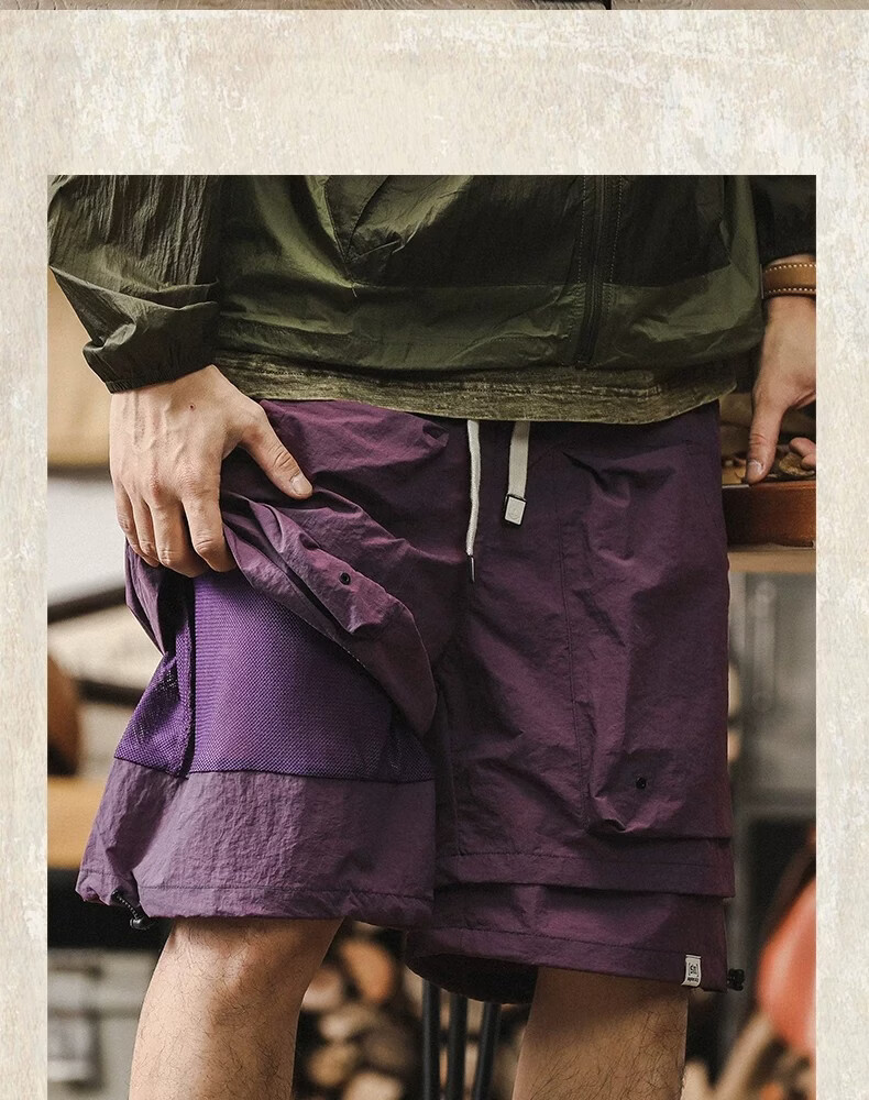 ROMON Men's Outdoor Functional Waterproof Quick-Dry Cargo Shorts Summer Cool Trendy Fake Two-Piece Mountain Casual Knee-Length Pants 17