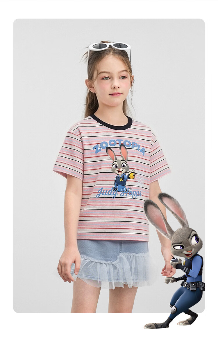 Disney Zootopia Girls' Short Sleeve T-Shirt Judy Print Cotton Pink Size 110 34