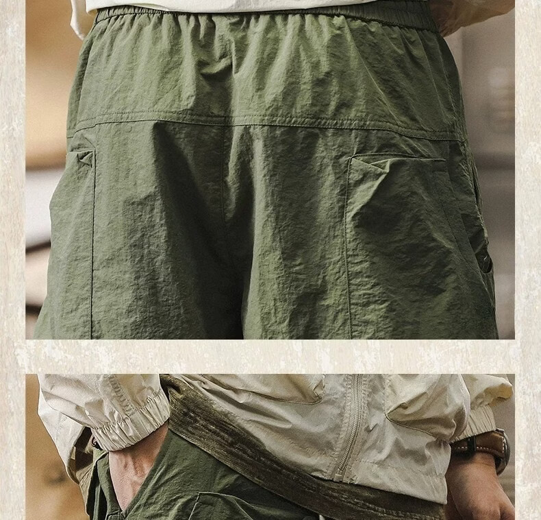 ROMON Men's Outdoor Functional Waterproof Quick-Dry Cargo Shorts Summer Cool Trendy Fake Two-Piece Mountain Casual Knee-Length Pants 25