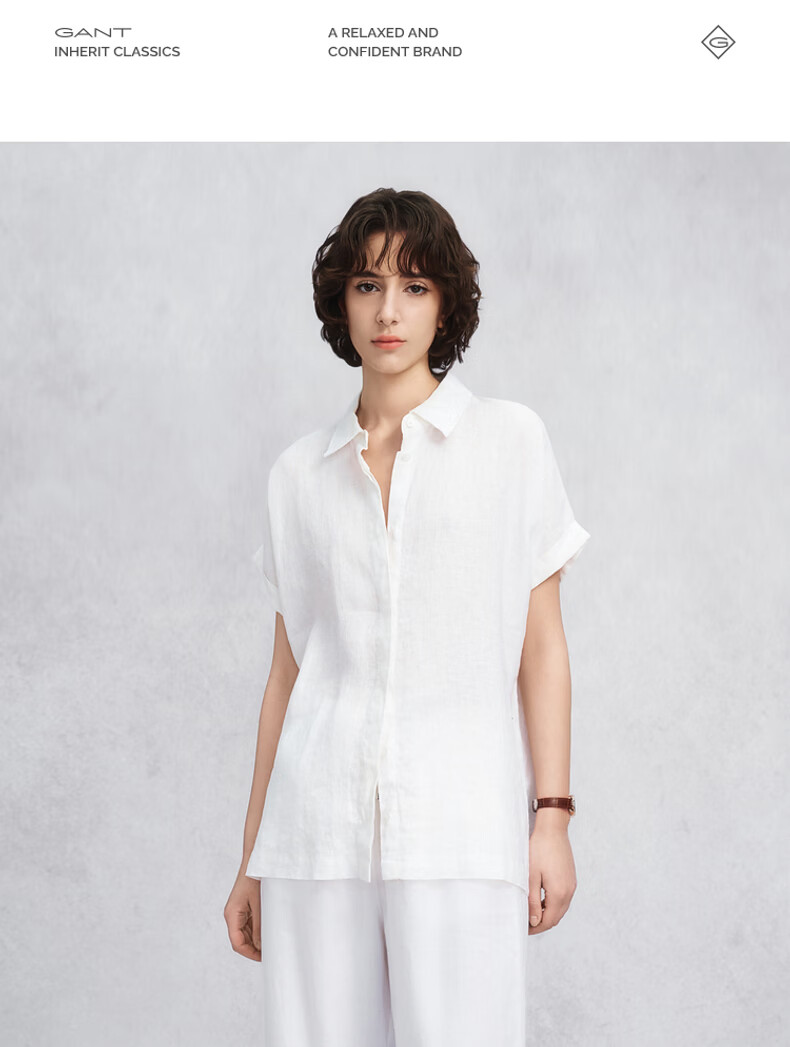 GANT Yuanye Shirt Spring Summer Women's Loose Short Sleeve Linen Shirt Vintage Style Coffee Color M 8