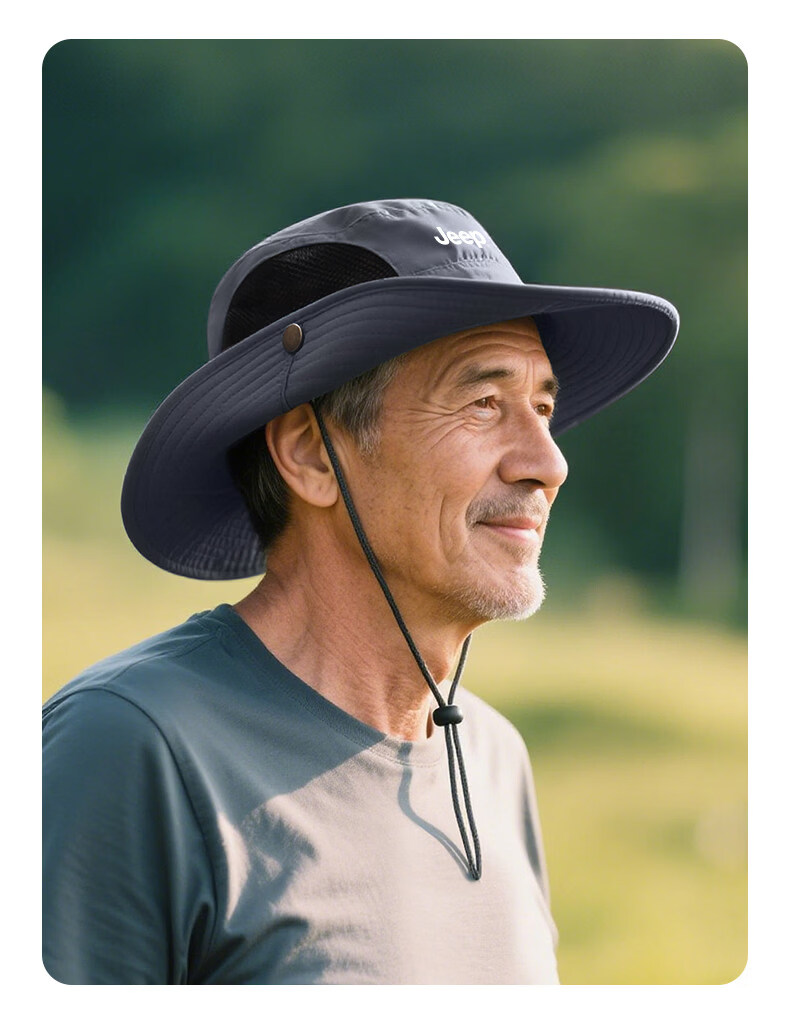 JEEP Men's Summer Sunshade Hat Outdoor Sun Protection Cap for Middle-aged and Elderly Dad Grandpa Travel Fisherman Hat 14