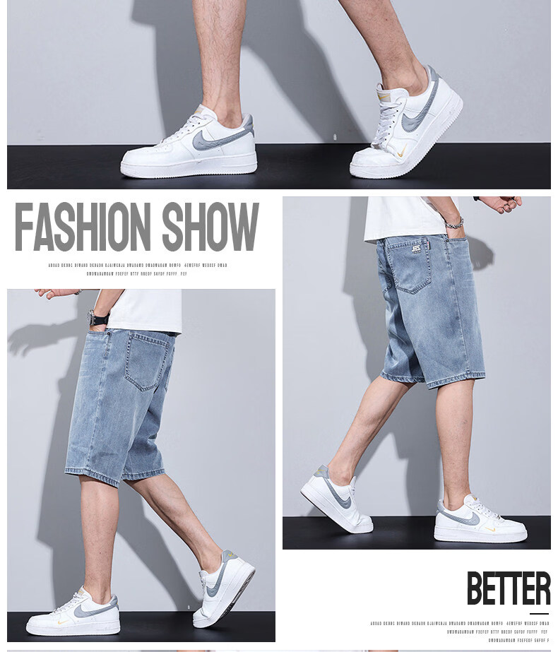 JEEP SPIRIT Men's Summer Denim Shorts Thin Casual Loose Straight Ice Silk Stretch Five-Point Pants 11