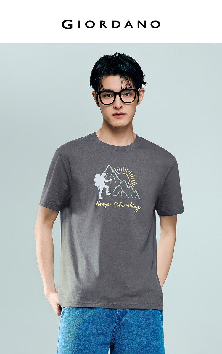 Giordano Men's Summer New Cotton T-Shirt Mountain Theme Print Crew Neck Top 13096306 3