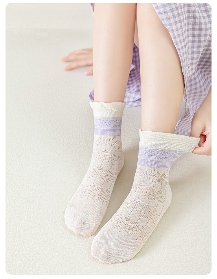 Deesha Sweet Violet Summer Mesh Breathable Lightweight Girls' Princess Socks A-Class Xinjiang Cotton for Older Children 13