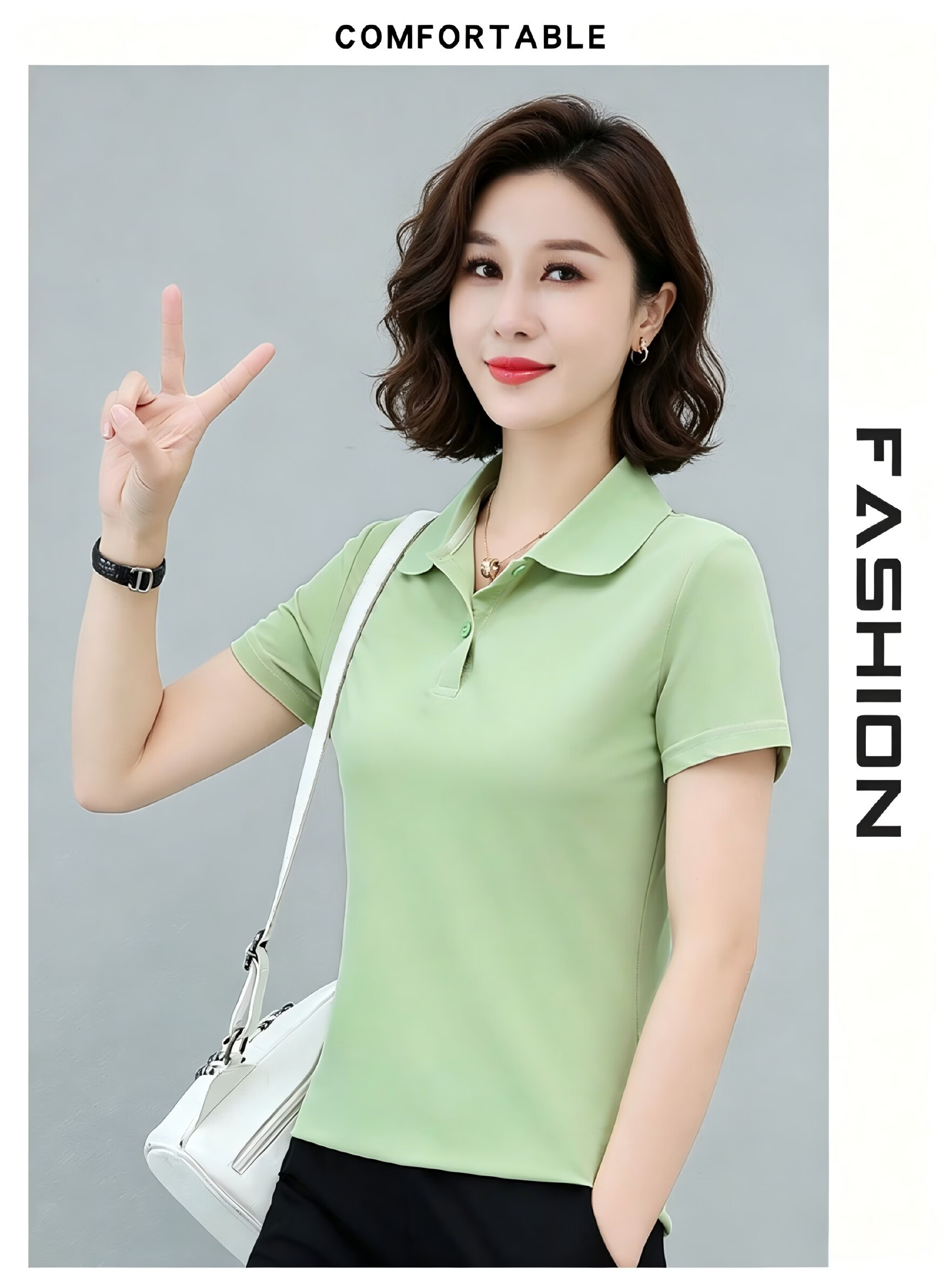 AEMAPE Ice Silk Solid Color Short Sleeve T-Shirt Women 2026 Summer New Fashionable Polo Shirt Casual Versatile Collared Top 19