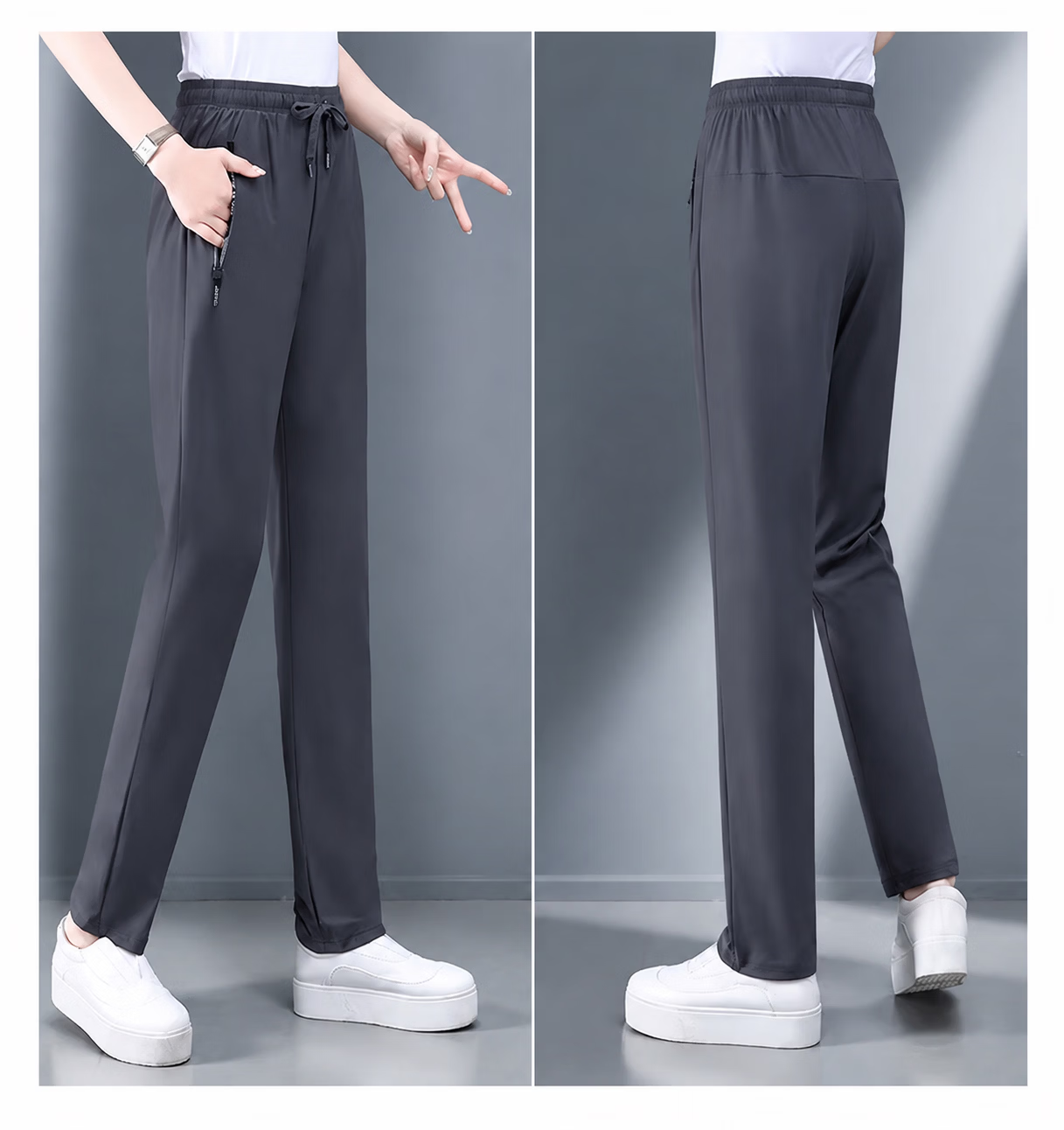 AEMAPE Plus Size Ice Silk Pants for Women 2026 New Summer Thin High Waist Draped Cool Fashion Casual Straight Sweatpants 16