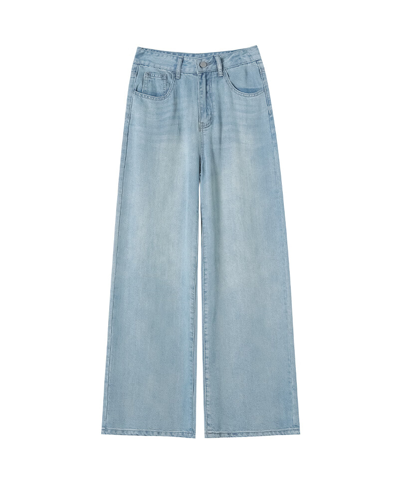 Rommon Tencel 100% Lyocell Denim Jeans Women Summer Draped Loose Ice Silk Slim Wide-Leg Pants Light Blue L 28