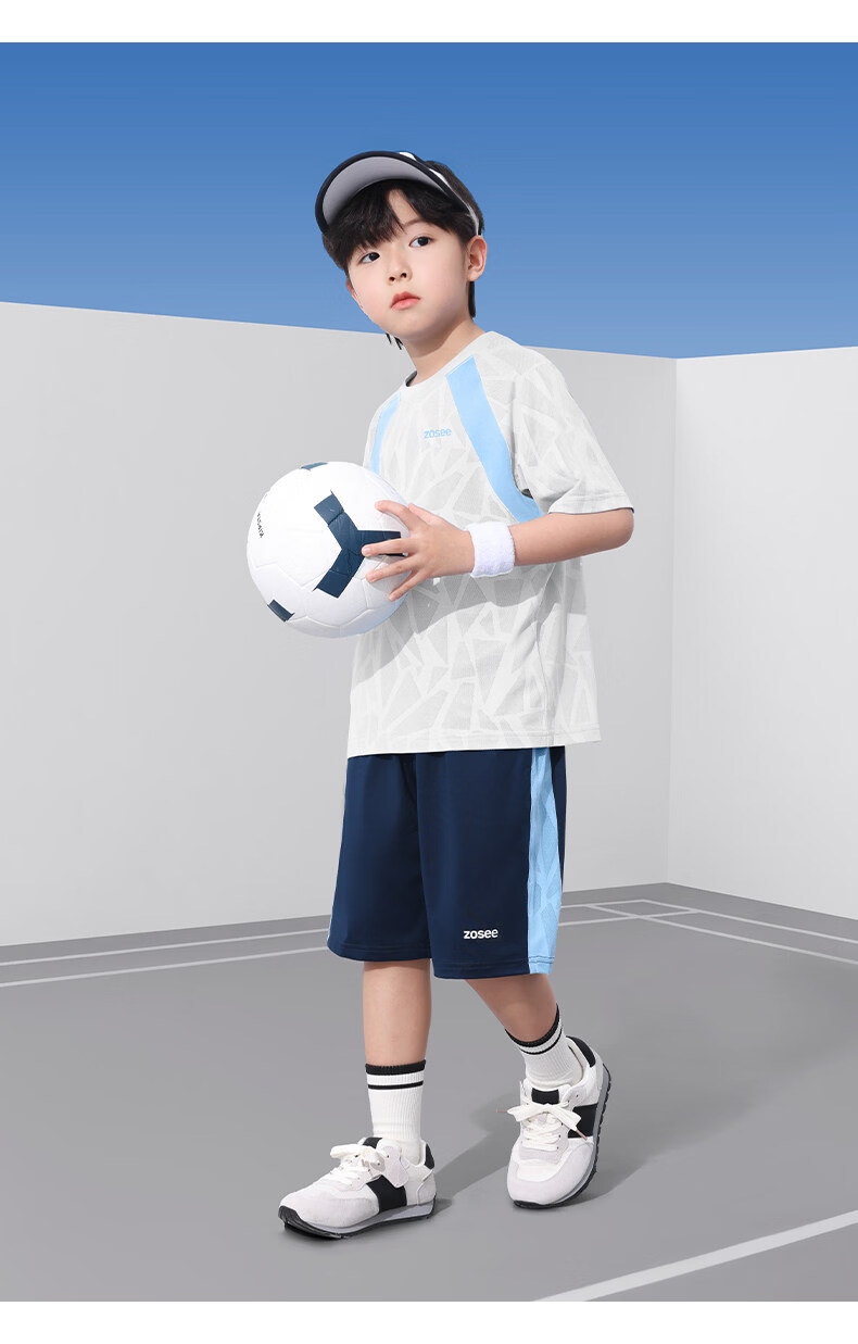 Zuoxi Boys' Summer Outfit Set, 2026 New Style Children's Short-Sleeve Set, Quick-Dry Sports Two-Piece Suit for Summer, Blue, Size 160 29