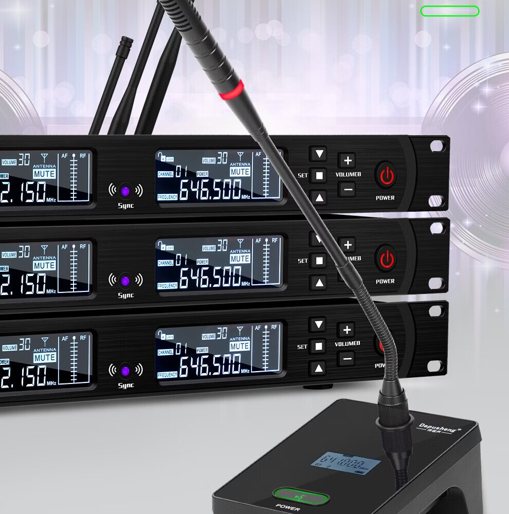 Depusheng DR666 Professional Wireless Microphone Dual Transmitter Karaoke Stage Performance KTV Singing School Speech Wedding Conference UHF Long-Distance Anti-Howling Microphone System 8