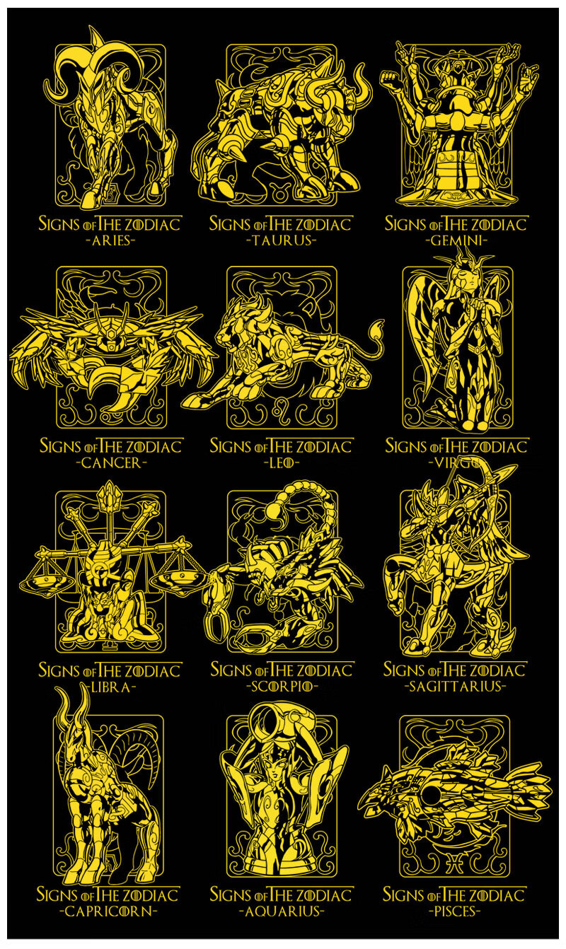 十二星座t恤圣斗士星矢周边衣服黄金圣衣十二宫动漫潮牌情侣短袖 水瓶