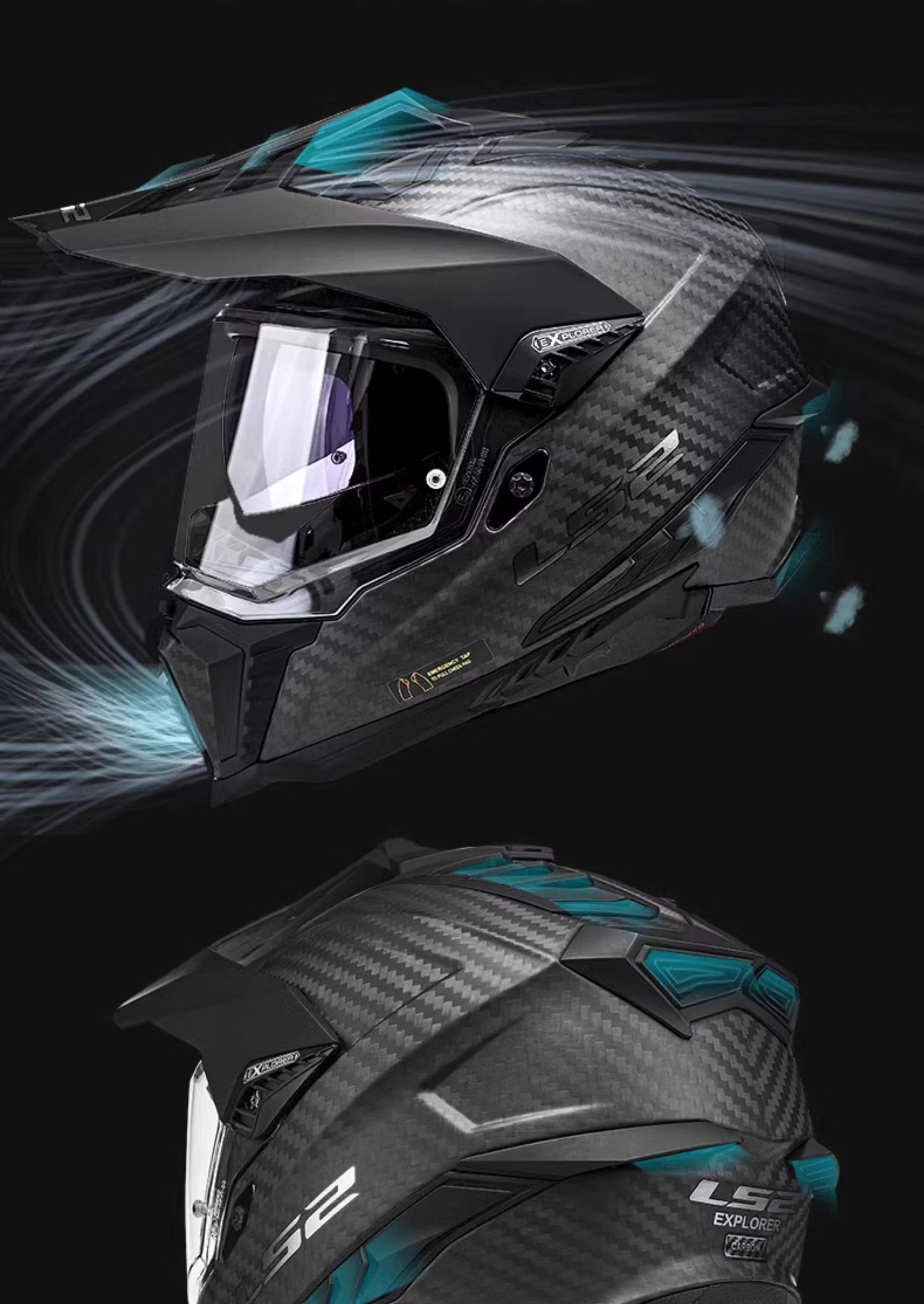 LS2 Carbon Fiber Off-Road Rally Full Face Motorcycle Helmet Unisex Dual Visor MX701 L Gray Open Face 7