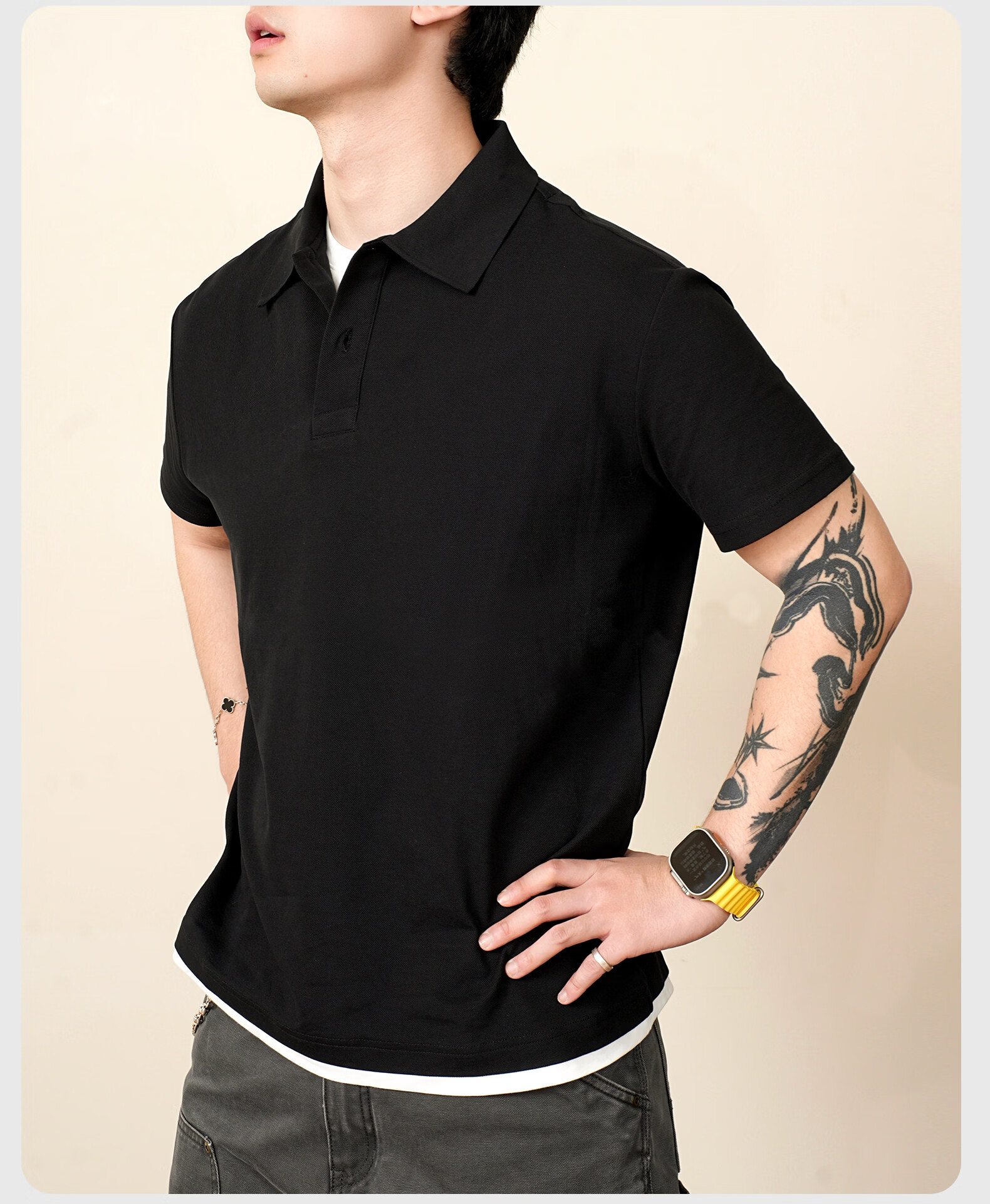 ROMON Pearl Cotton Two-Piece Short Sleeve Polo Shirt Men's Summer Casual Cool T-Shirt Navy Blue M 13