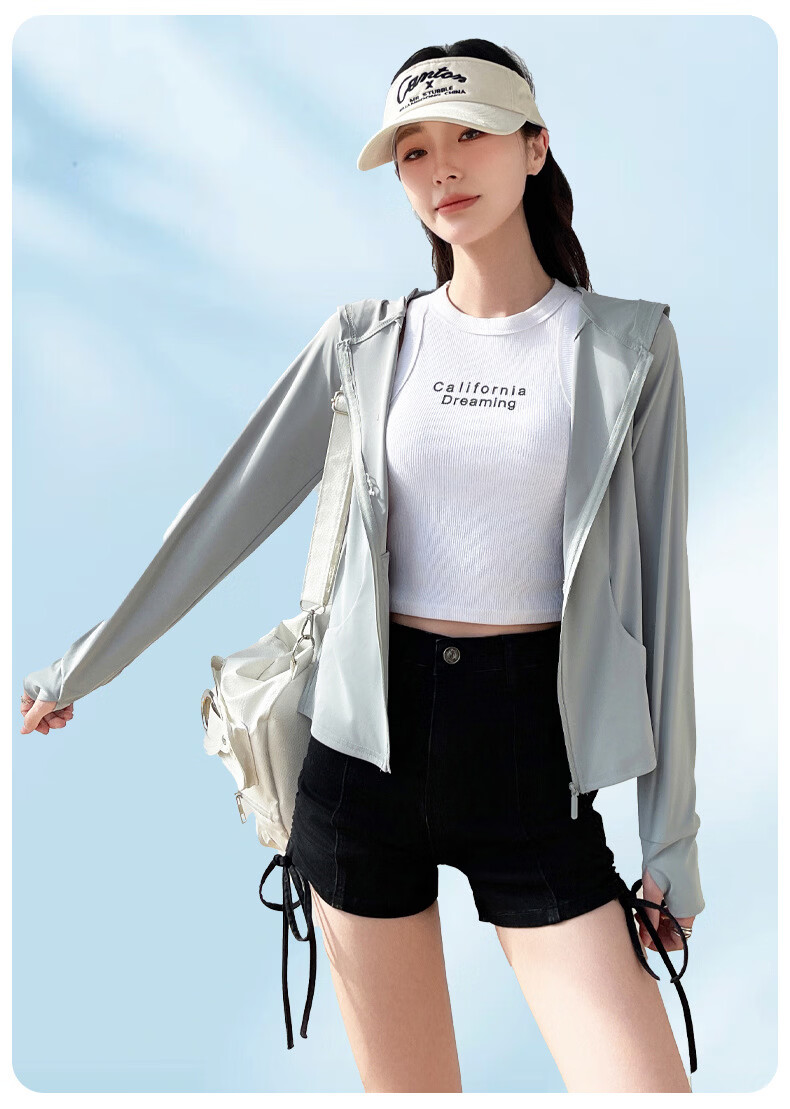 Langsha Women's Pocket Sunscreen Jacket Ice Silk Summer Slim Fit UV Protection Outdoor Hooded Cardigan Sunscreen Coat 30