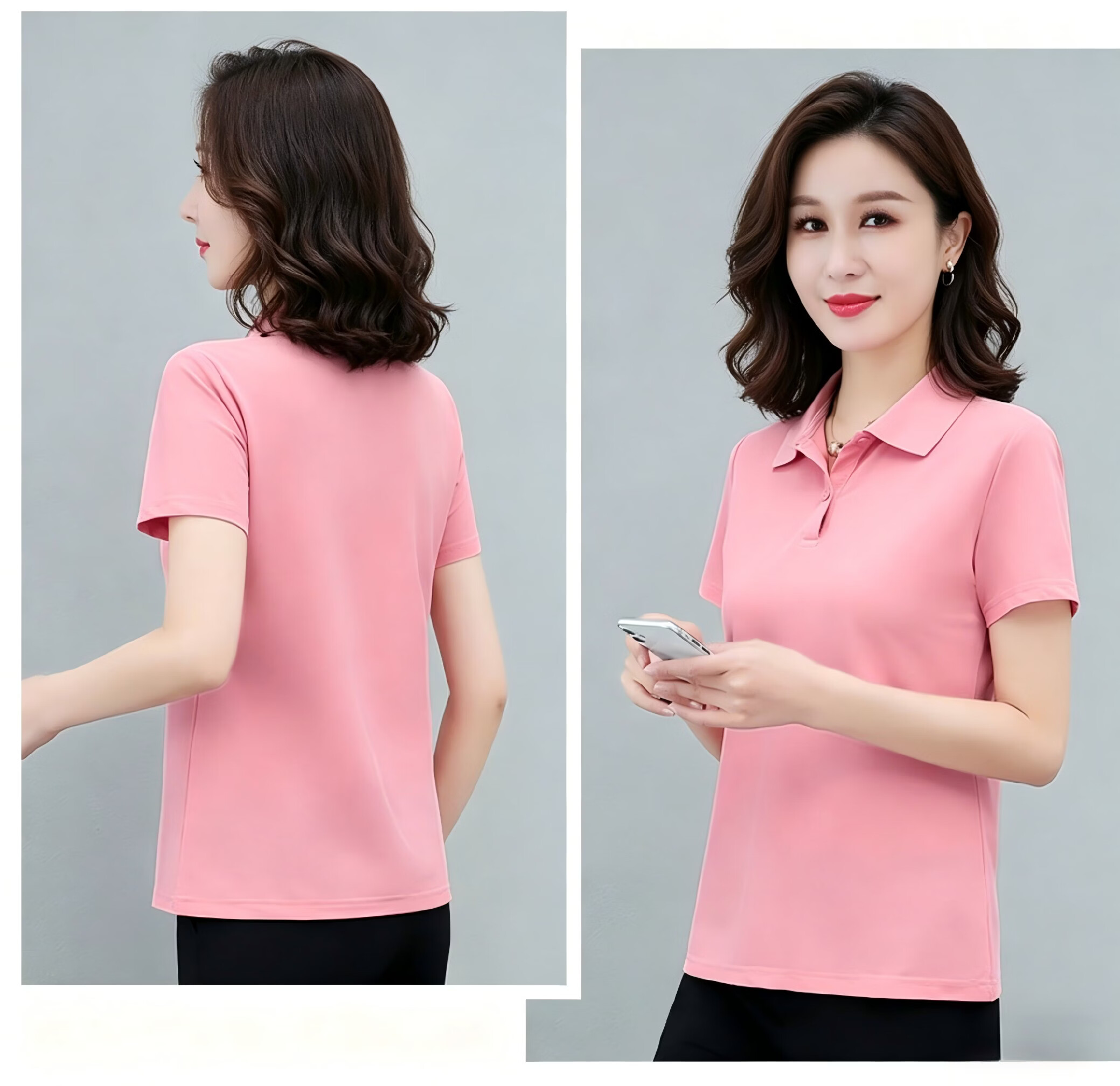 AEMAPE Ice Silk Solid Color Short Sleeve T-Shirt Women 2026 Summer New Fashionable Polo Shirt Casual Versatile Collared Top 29