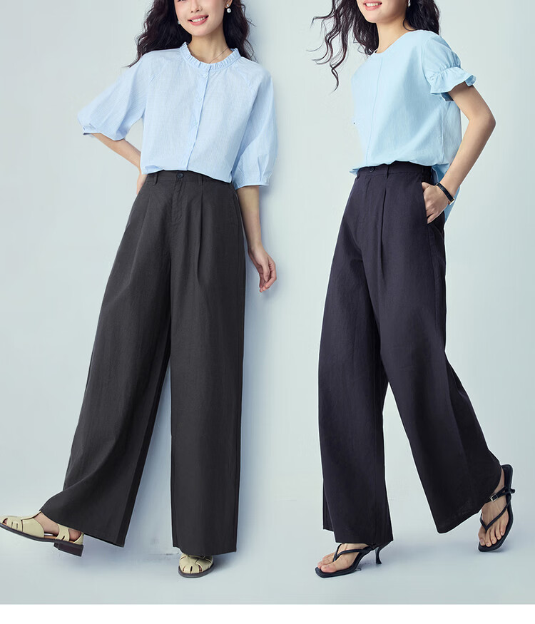 Giordano Women's Summer Linen Pants Cotton and Linen Loose Casual Pants Semi-Elastic Waist Wide-Leg Pants 13416310 11