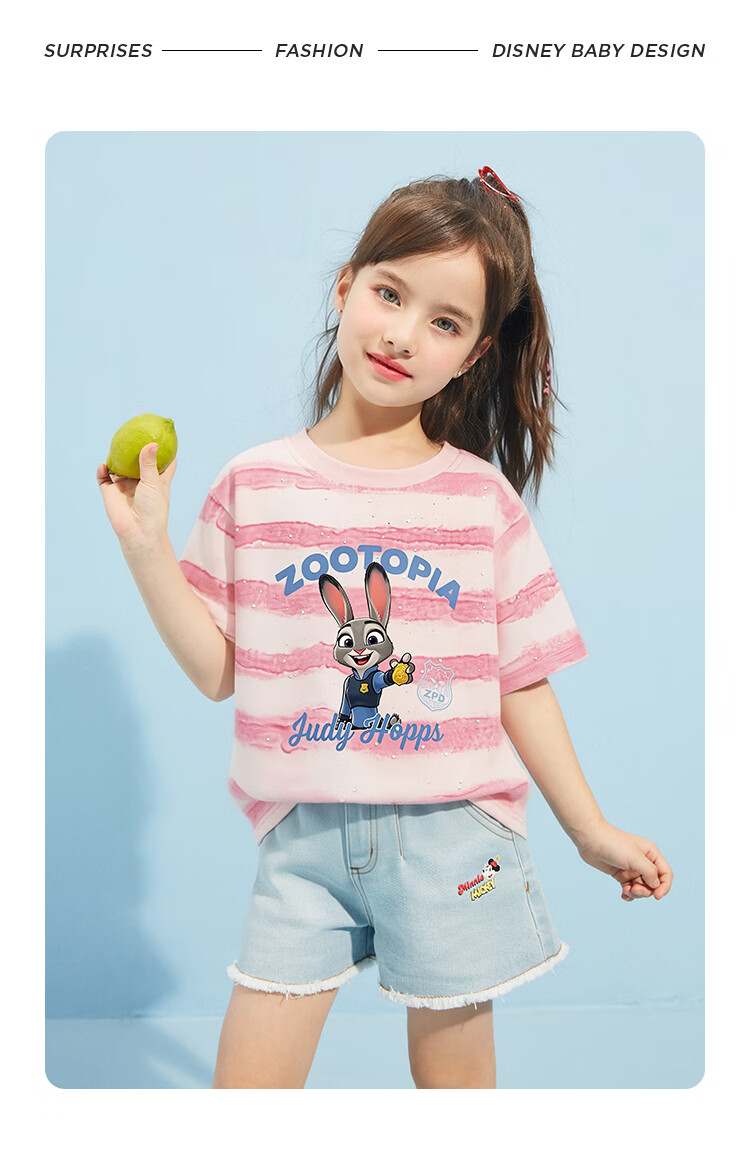 Disney Zootopia Girls' Short Sleeve T-Shirt Judy Print Cotton Pink Size 110 24