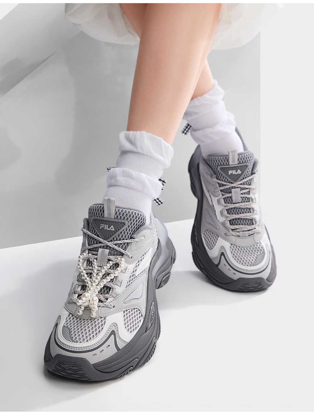 FILA Official Fishbone 3+ Dad Shoes Women's Casual Shoes 2026 Summer New Height Increasing Sports Shoes 5